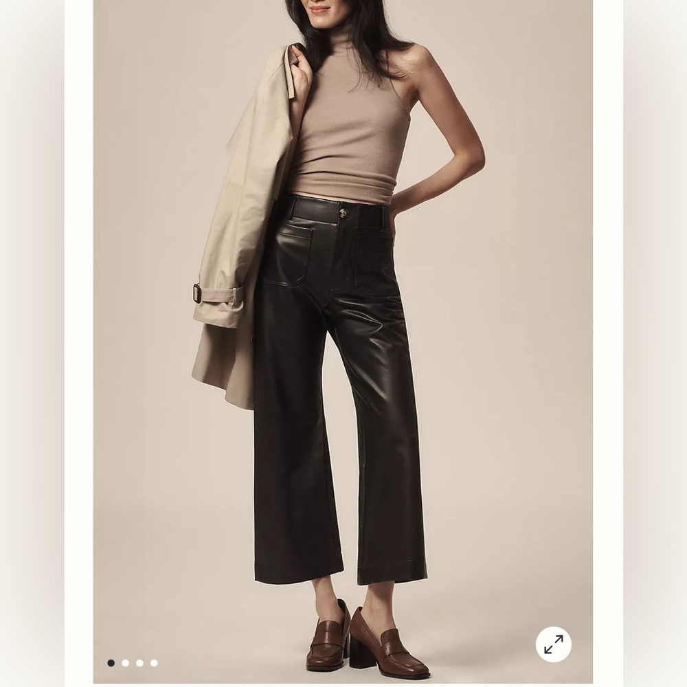 New Anthropologie Colette Cropped Wide-Leg Pants Maeve: Faux-Leather black 26